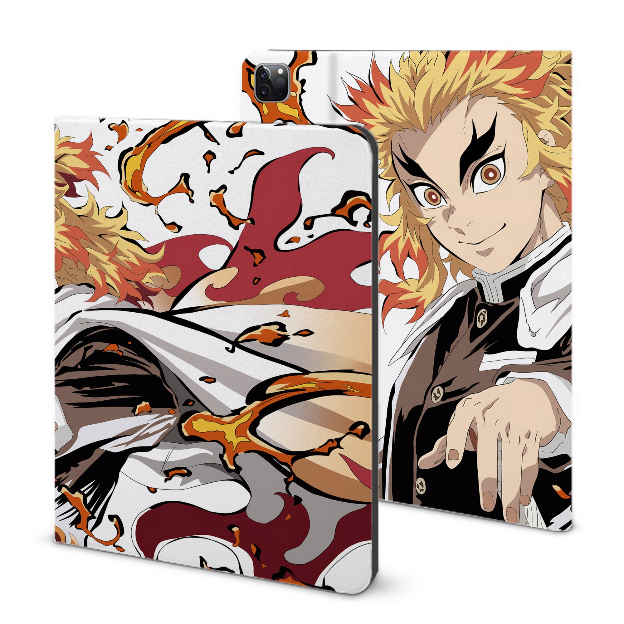 （画像用） 炎柱-煉󠄁獄 杏寿郎／れんごく きょうじゅろう Rengoku Kyoujurou IPad ケース ブック型 PUレザー TPU 耐衝撃 軽量 薄型 ペン収納なし 全面保護 IPad 各モデル対応